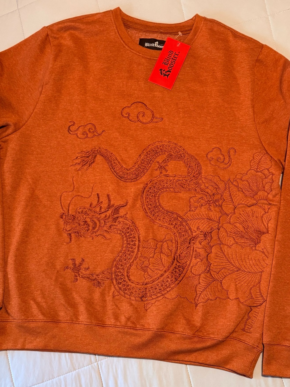 Blue Mustard Orange Crewneck Sweater with Dragon Embroidery
